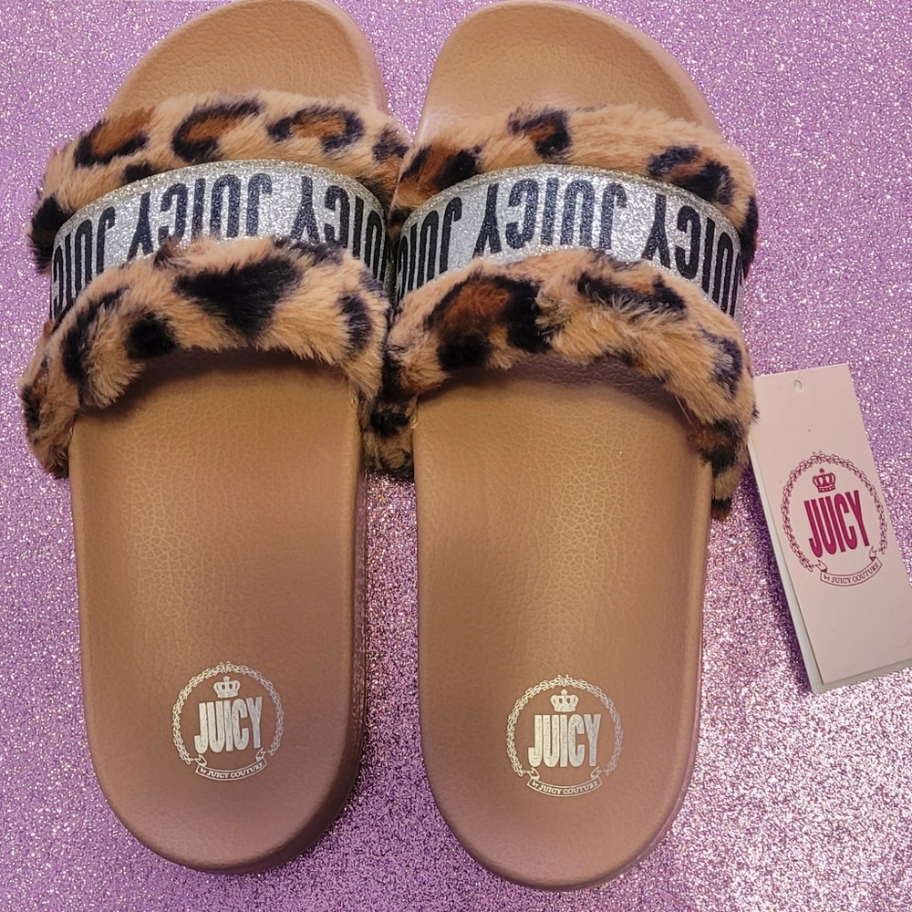NEW Womens Juicy slides sandals Natural leopard